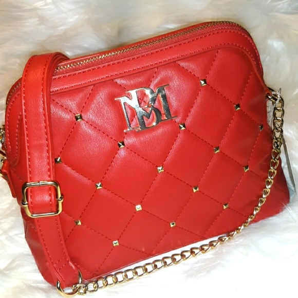 NWT☆BADGLEY MISCHKA☆Red Quilted Crossbody Dome studded Satchel☆Gorgeous!!! - Picture 14 of 16